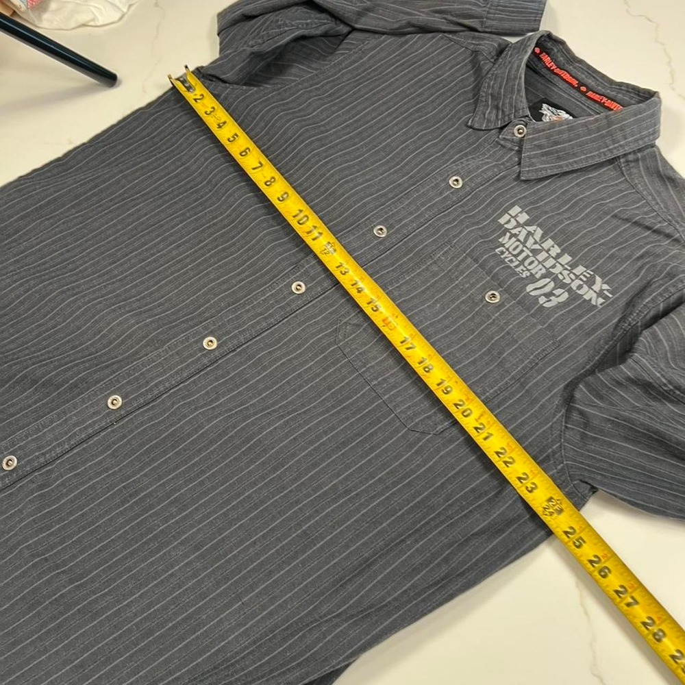 Harley Davidson Button Down Shirt Mens XL Pinstripe Grey Long Sleeve Embroidered - Picture 6 of 6